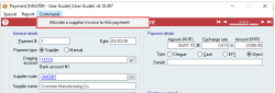 The allocate a supplier invoice menu is a dropdown of the command menu. The command menu is located along the top of the Payment window.